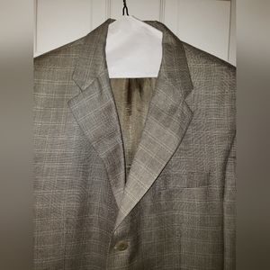 Franco Tassi Mens Suit Jacket Sz 44L Brown Plaid 53%  Silk 48% Wool